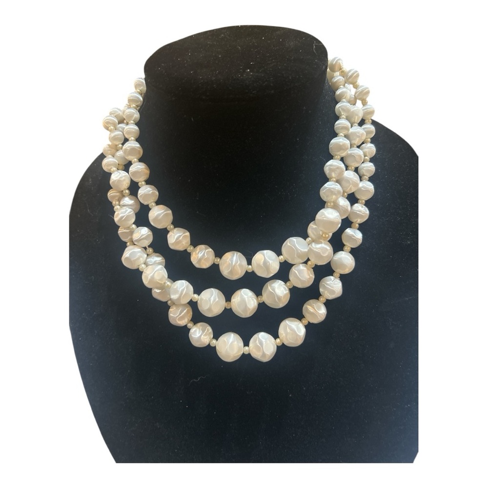Vintage White Beaded Necklace Stack